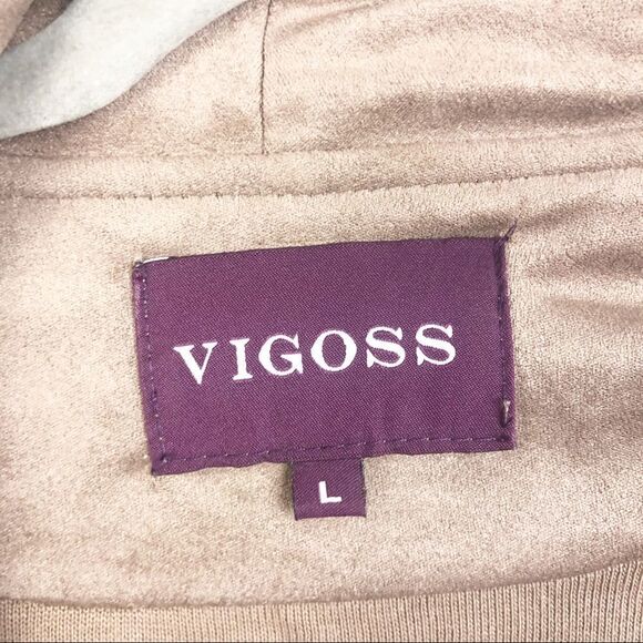 VIGOSS | Faux Suede Asymmetrical Tan Moto Jacket Zip Front Drape L - Picture 3 of 7